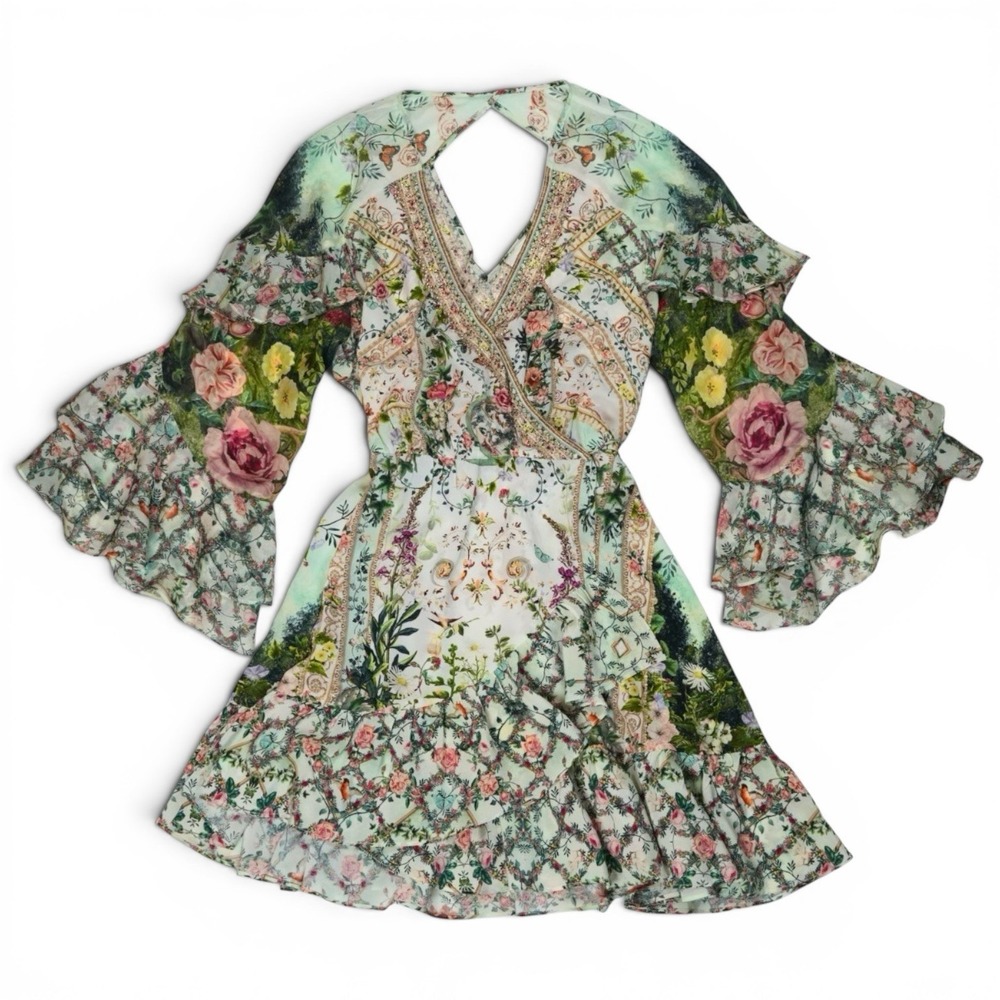 CAMILLA Renaissance Romance Embellished 100% Silk Wrap Mini Dress NWT L - Picture 1 of 14